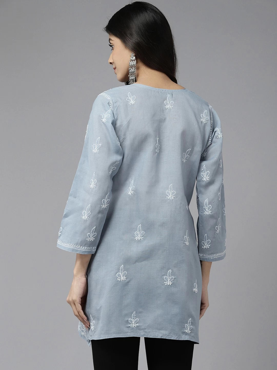 Ada Hand Embroidered Grey Cotton Lucknowi Chikankari Straight Kurti A911307