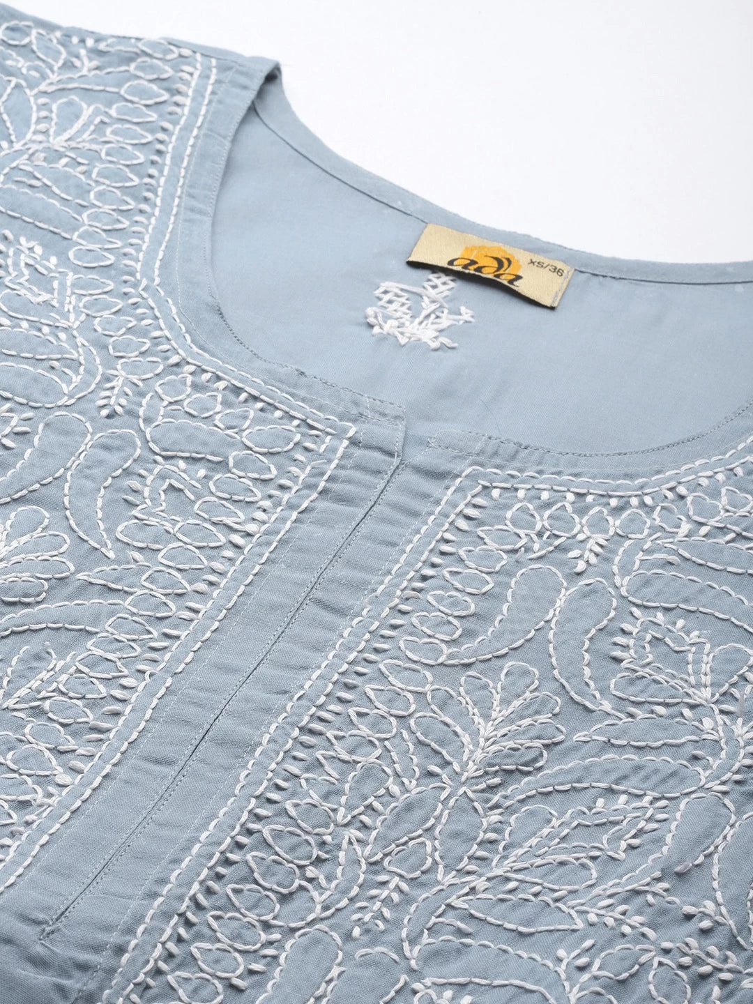 Ada Hand Embroidered Grey Cotton Lucknowi Chikankari Straight Kurti A911307