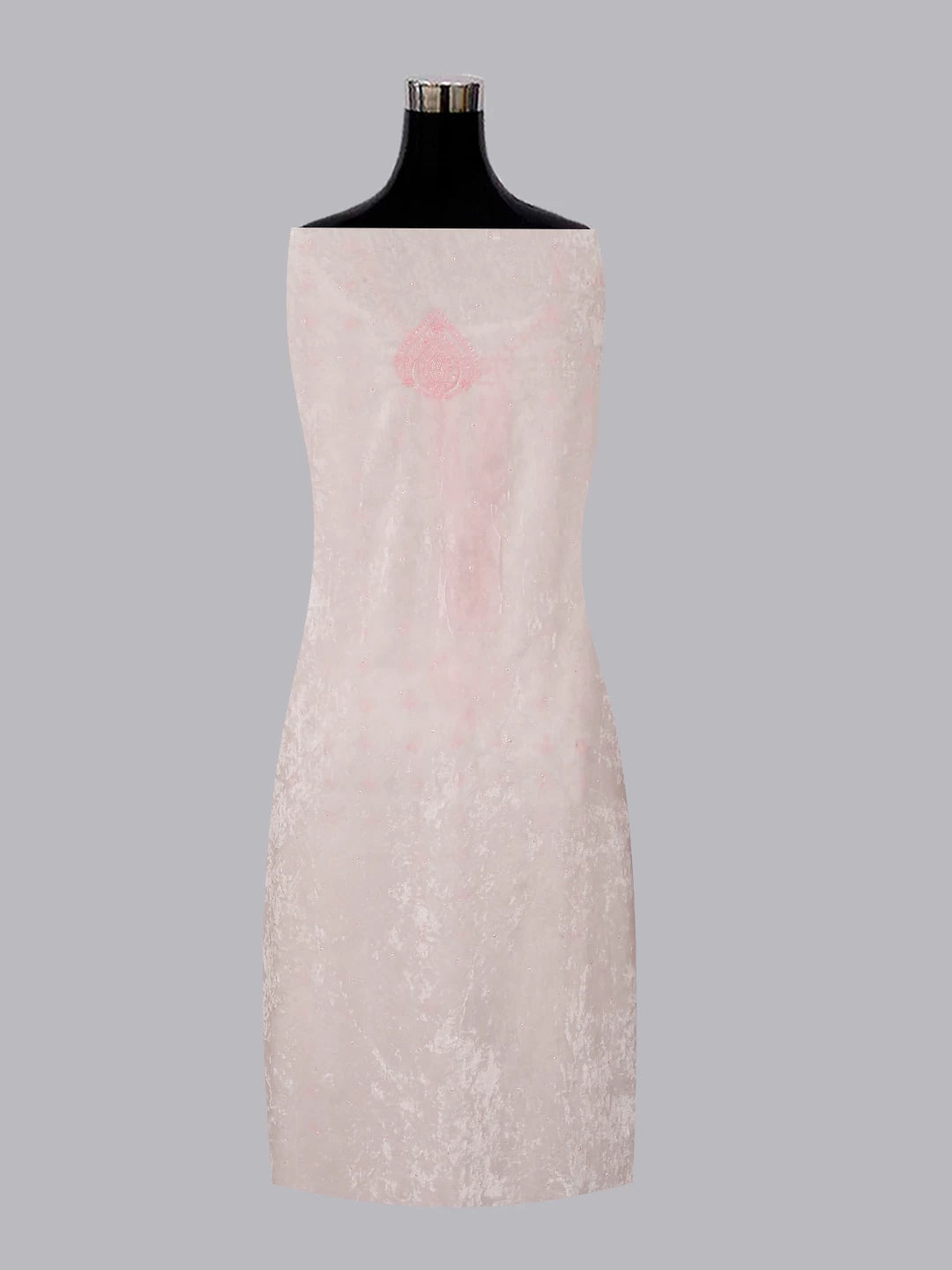 Ada Hand Embroidered Snow White Velvet Lucknowi Chikankari Unstitched Kurta Dupatta Set With Cutdana Work 01A342444