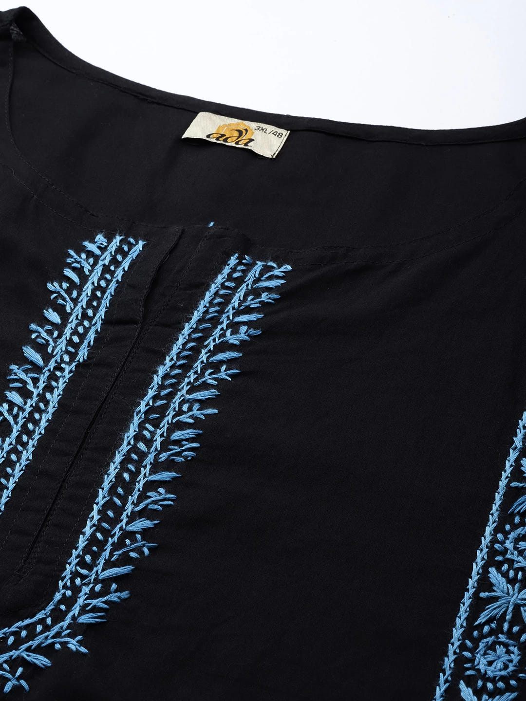 Ada Hand Embroidered Black Cotton Lucknowi Chikan Straight Kurta A411392