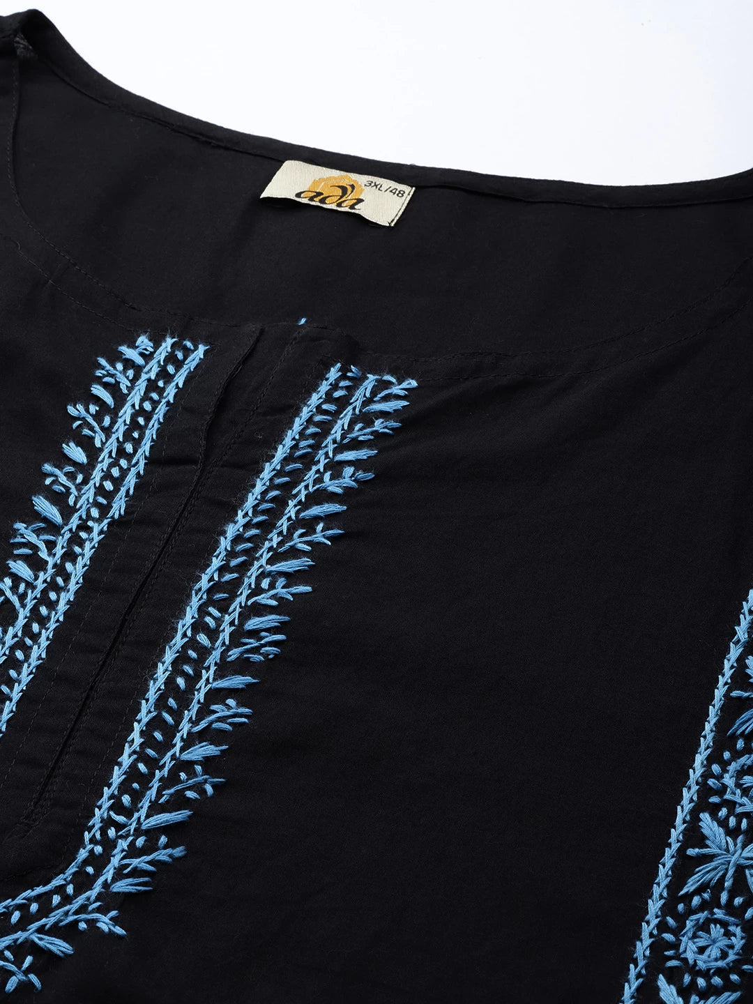 Ada Hand Embroidered Black Cotton Lucknowi Chikan Straight Kurta A411392