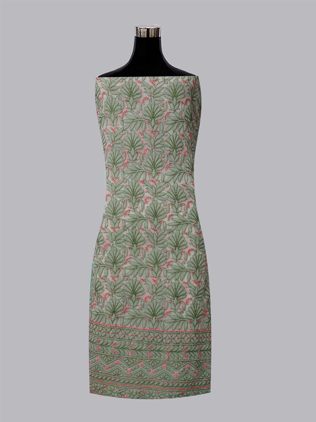 Ada Hand Embroidered Tea Green Georgette Lucknowi Chikankari Unstitched Suit Piece 01A385563
