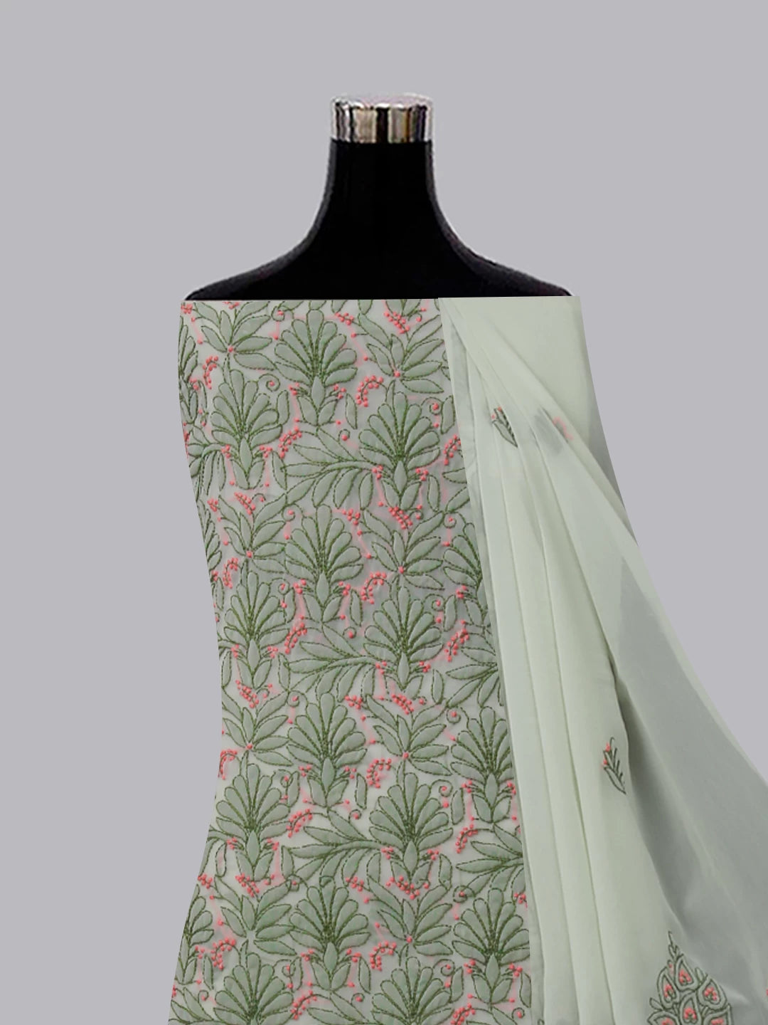 Ada Hand Embroidered Tea Green Georgette Lucknowi Chikankari Unstitched Suit Piece 01A385563