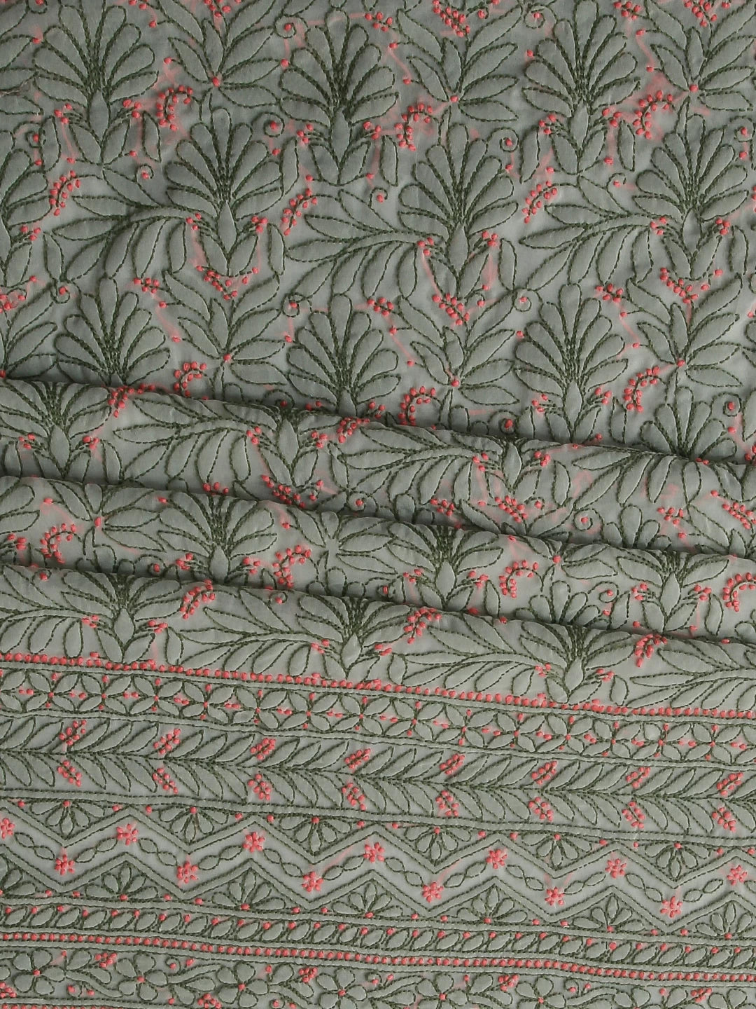 Ada Hand Embroidered Tea Green Georgette Lucknowi Chikankari Unstitched Suit Piece 01A385563