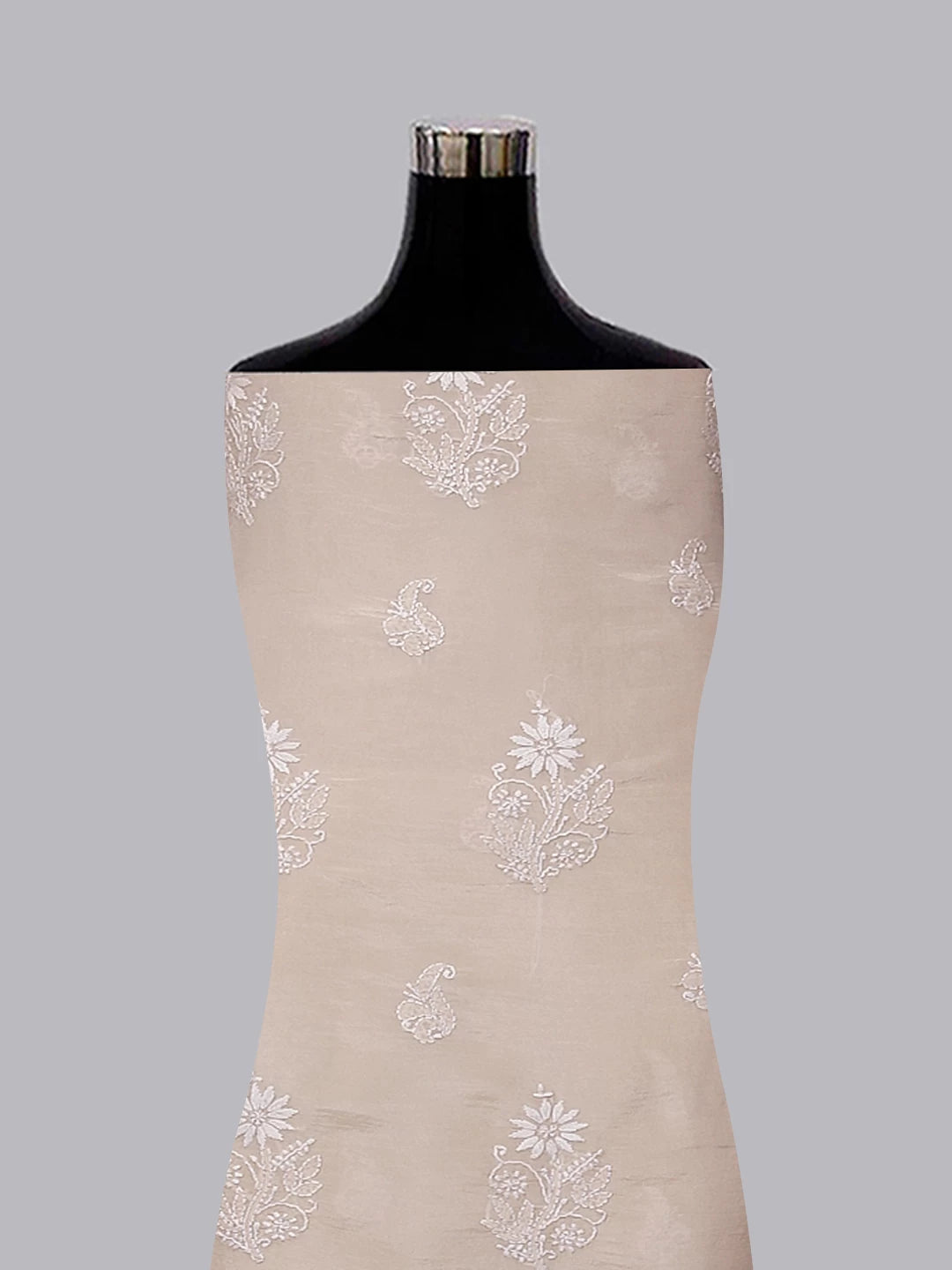 Ada Hand Embroidered Beige Tissue Lucknowi Chikankari Unstitched Kurta Dupatta Set 01A471360