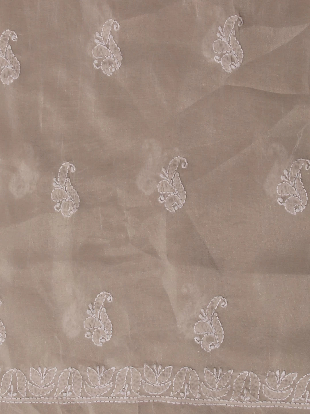 Ada Hand Embroidered Beige Tissue Lucknowi Chikankari Unstitched Kurta Dupatta Set 01A471360