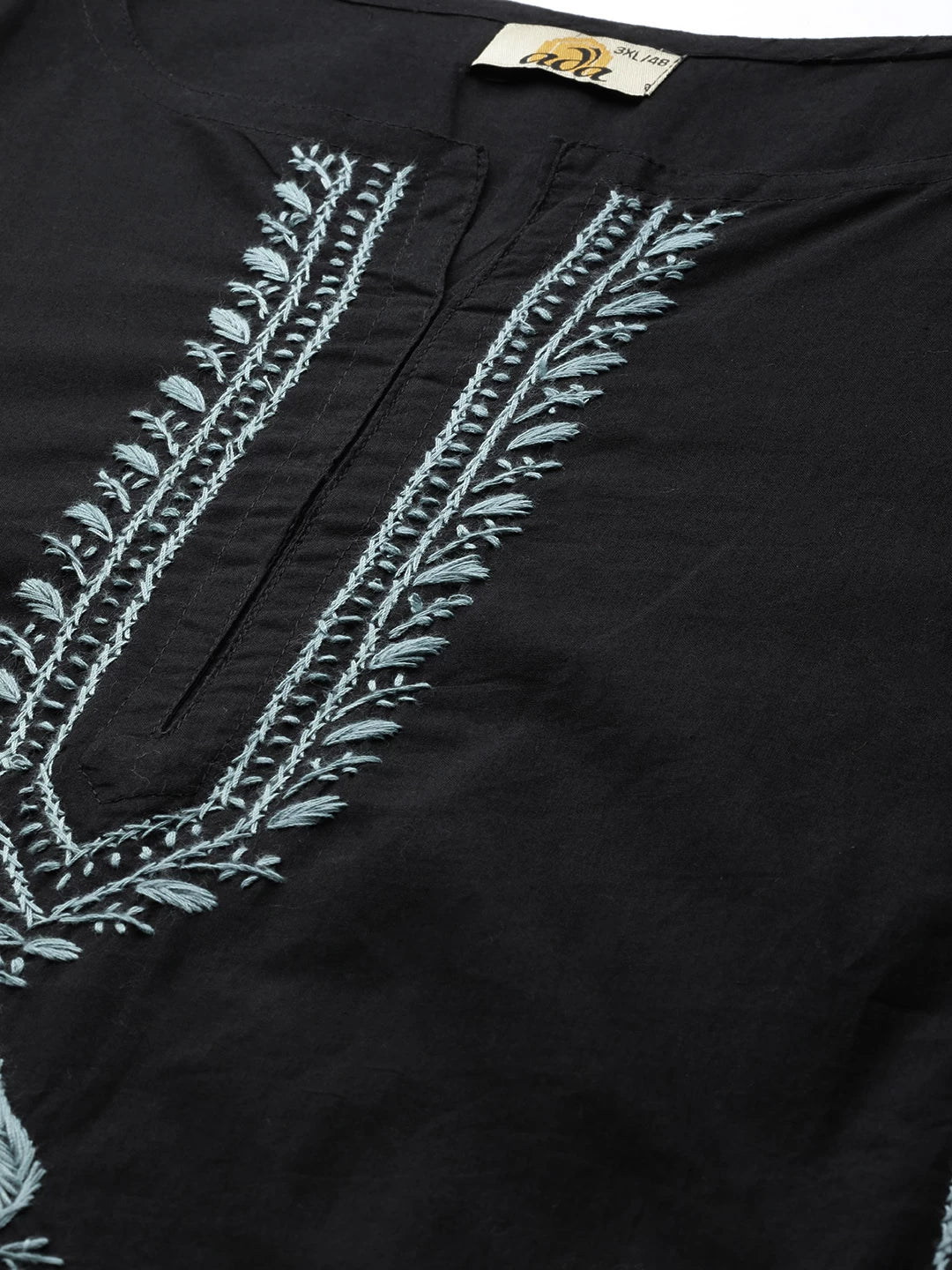 Ada Hand Embroidered Black Cotton Lucknowi Chikan Straight Kurta A411395