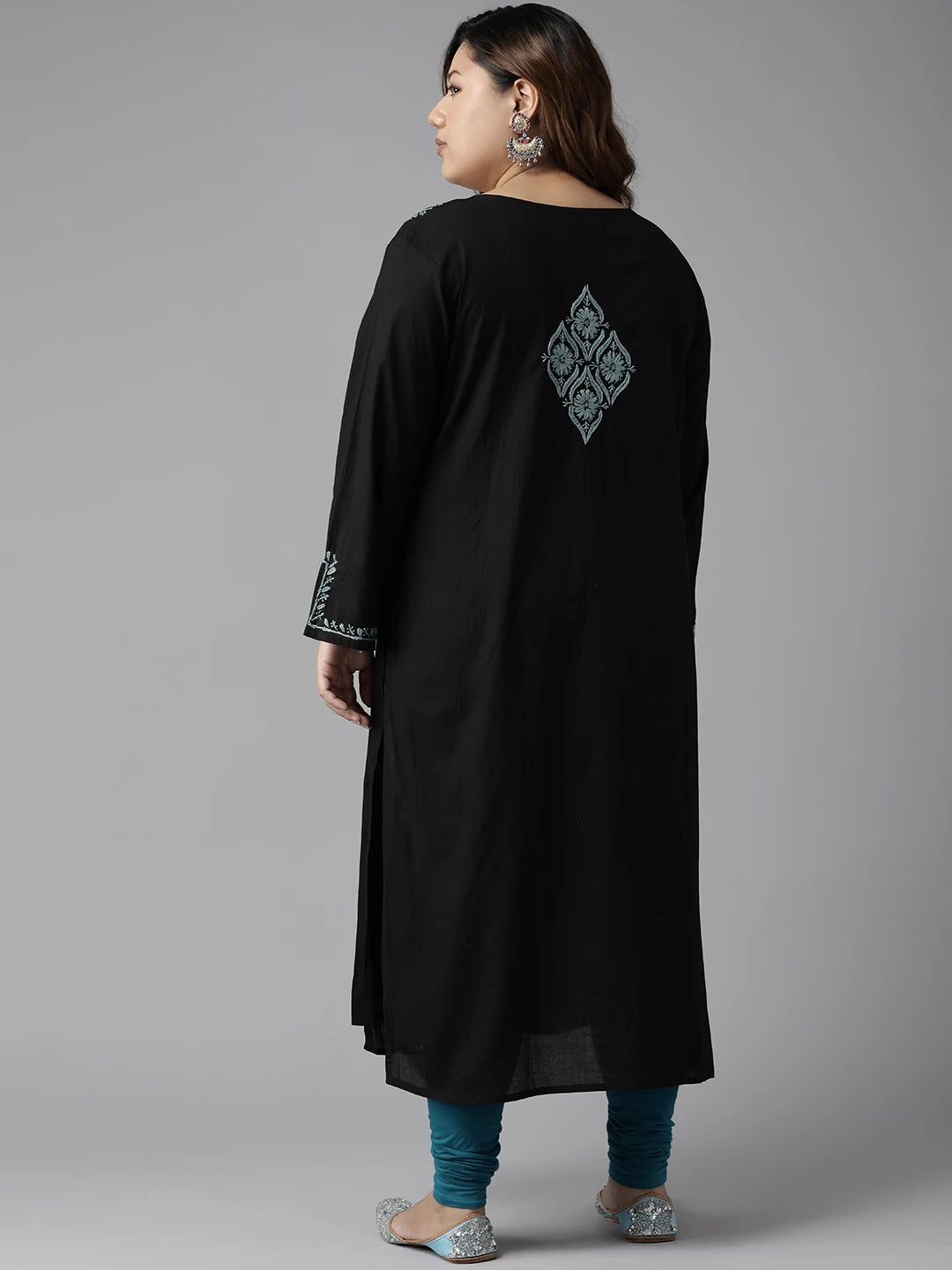 Ada Hand Embroidered Black Cotton Lucknowi Chikan Straight Kurta A411395