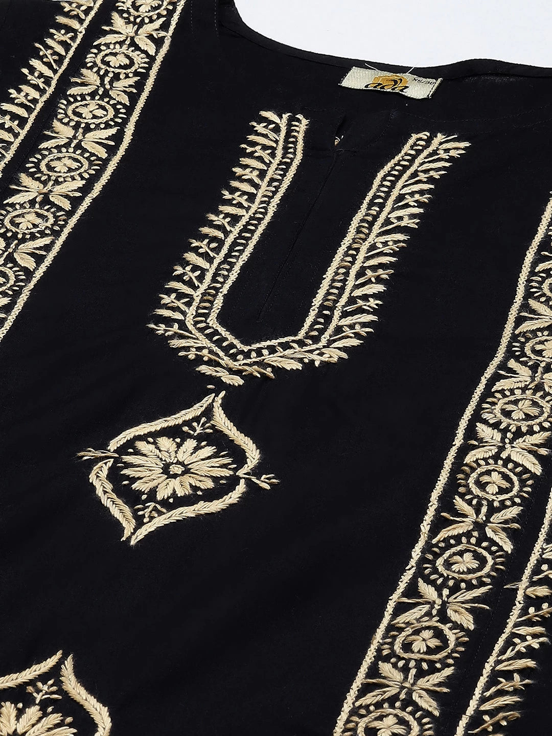 Ada Hand Embroidered Black Cotton Lucknowi Chikan Straight Kurta A411393