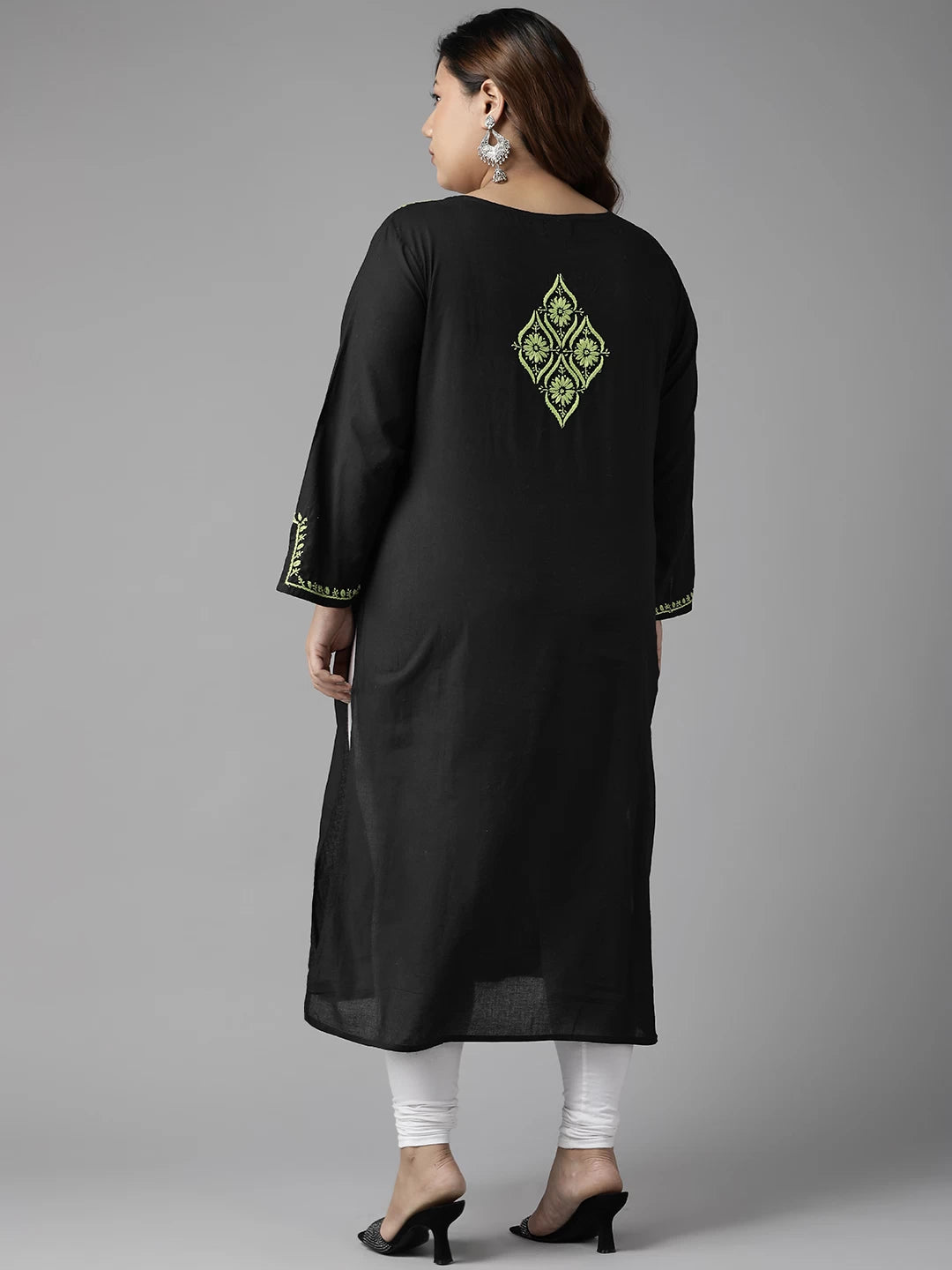 Ada Hand Embroidered Black Cotton Lucknowi Chikan Straight Kurta A411388