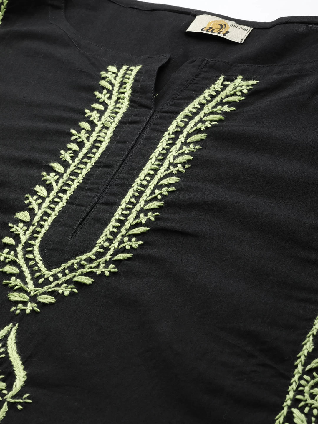 Ada Hand Embroidered Black Cotton Lucknowi Chikan Straight Kurta A411388