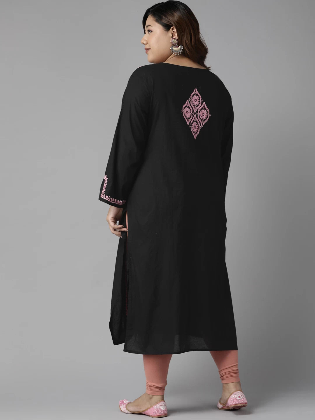 Ada Hand Embroidered Black Cotton Lucknowi Chikan Straight Kurta A411390