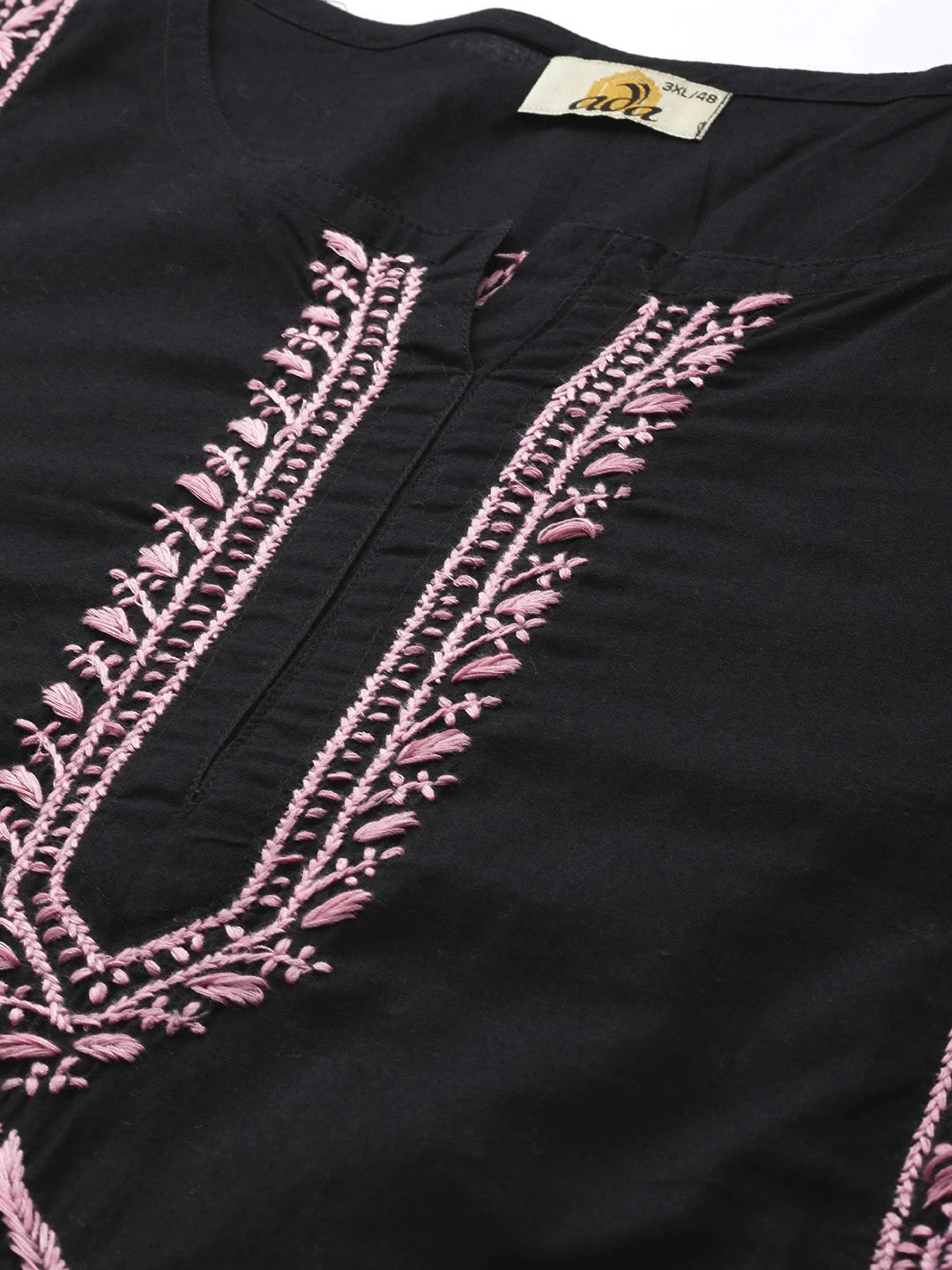 Ada Hand Embroidered Black Cotton Lucknowi Chikan Straight Kurta A411390