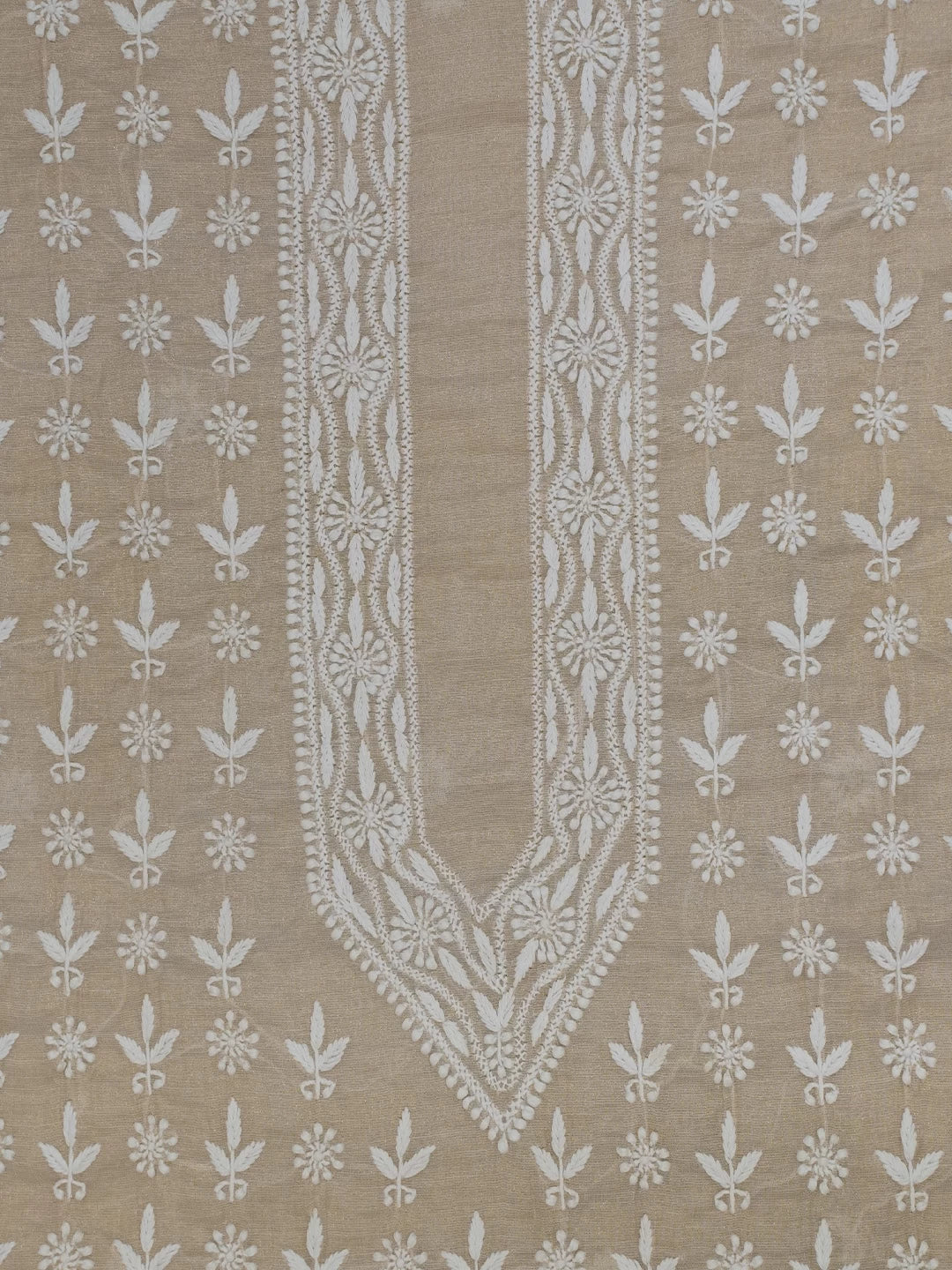 Ada Hand Embroidered Beige Tissue Lucknowi Chikankari Unstitched Men's Kurta Piece 01A489749