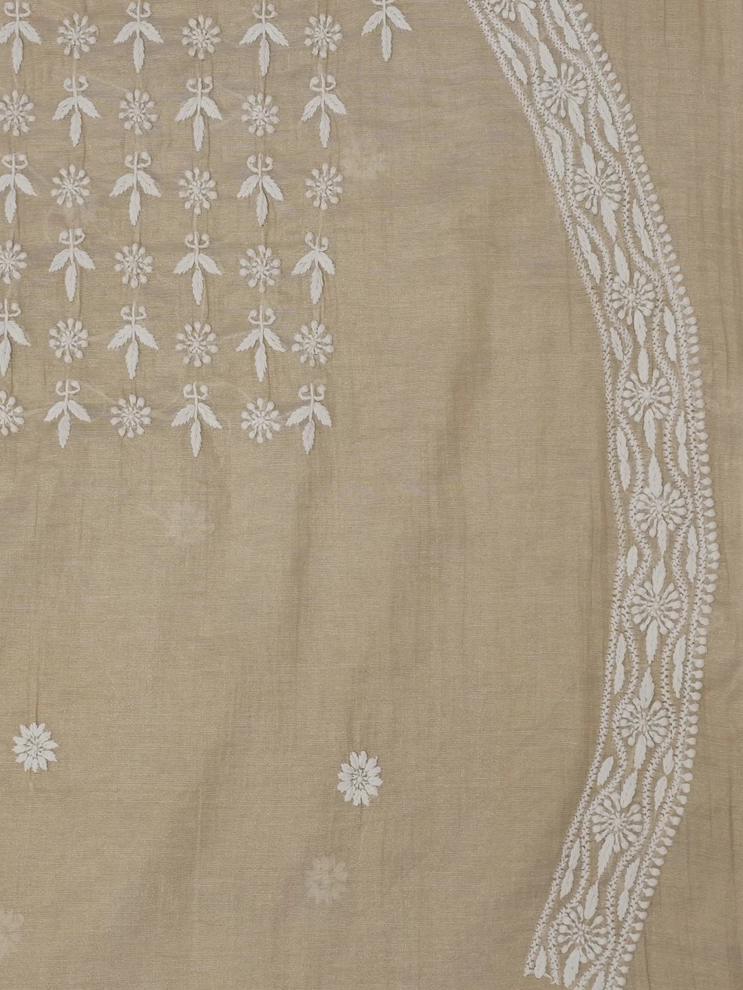 Ada Hand Embroidered Beige Tissue Lucknowi Chikankari Unstitched Men's Kurta Piece 01A489749