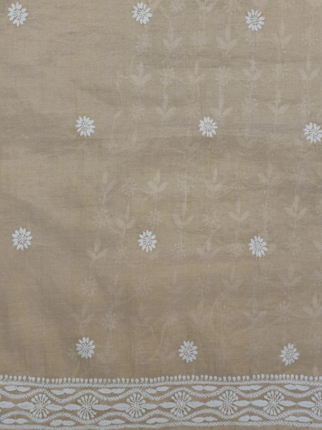 Ada Hand Embroidered Beige Tissue Lucknowi Chikankari Unstitched Men's Kurta Piece 01A489749