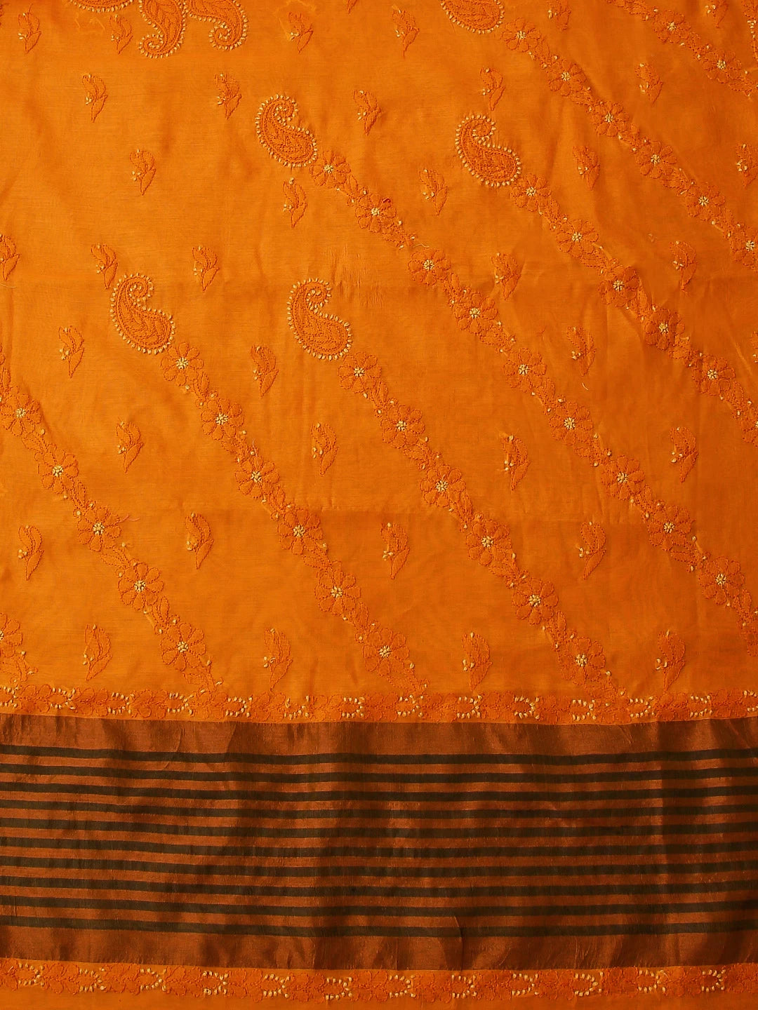 Ada Hand Embroidered Yellow Ochre Chanderi Lucknowi Chikankari Saree With Blouse 01A476605