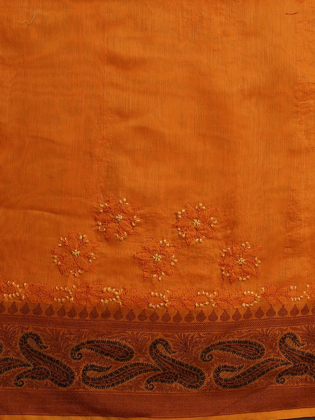 Ada Hand Embroidered Yellow Ochre Chanderi Lucknowi Chikankari Saree With Blouse 01A476605