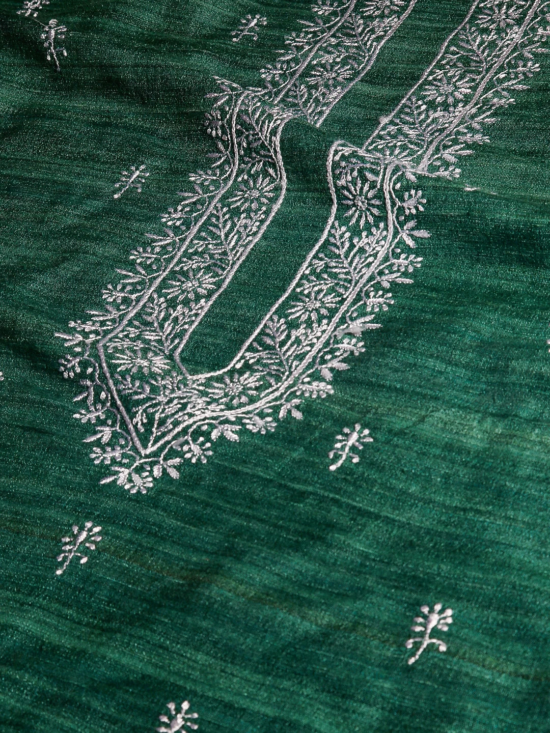 Ada Hand Embroidered Bottle Green Silk Lucknowi Chikankari Unstitched Men's Kurta Piece 01A493103