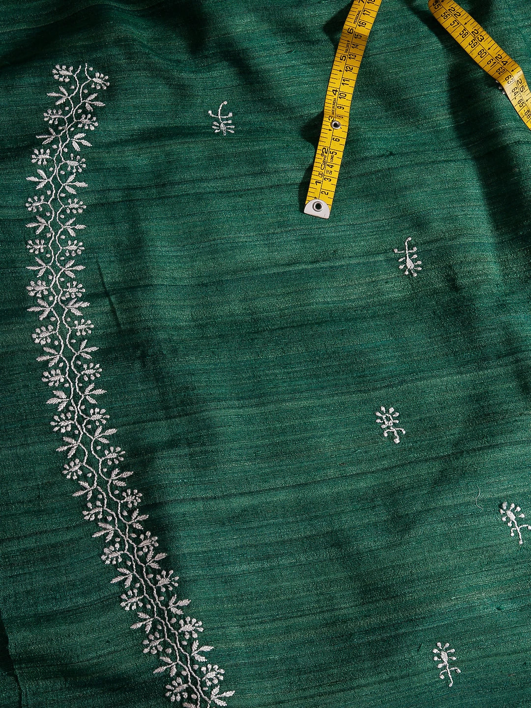 Ada Hand Embroidered Bottle Green Silk Lucknowi Chikankari Unstitched Men's Kurta Piece 01A493103