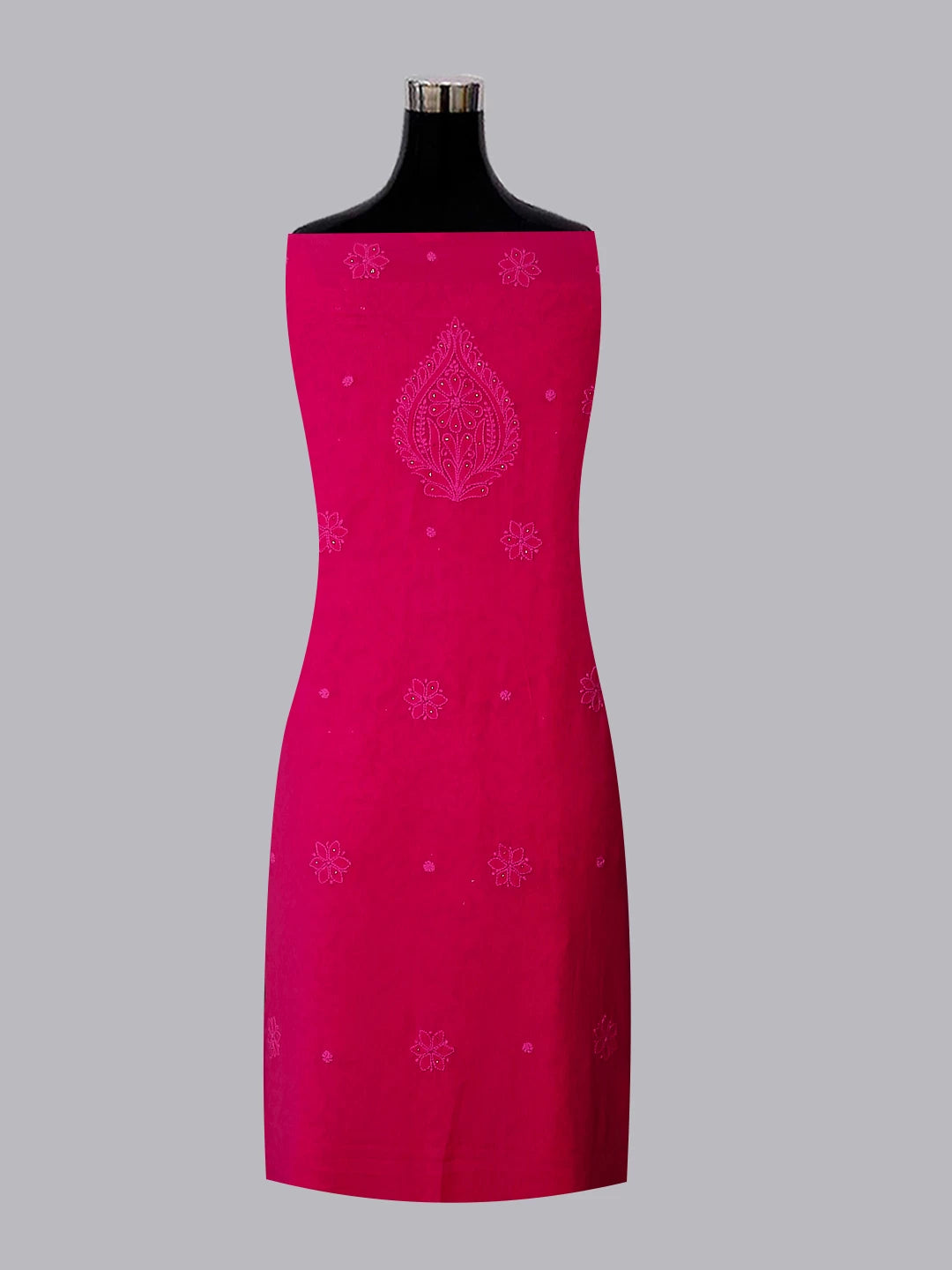 Ada Hand Embroidered Deep Pink Viscose Georgette Lucknowi Chikankari Unstitched Kurta Dupatta Set With Muqaish Work 01A459399