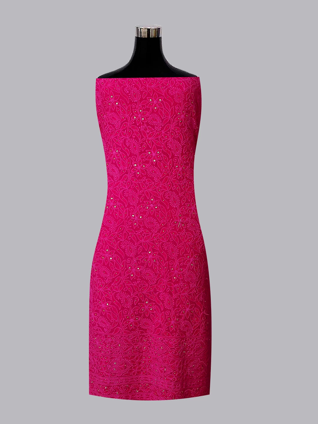Ada Hand Embroidered Deep Pink Viscose Georgette Lucknowi Chikankari Unstitched Kurta Dupatta Set With Muqaish Work 01A459399