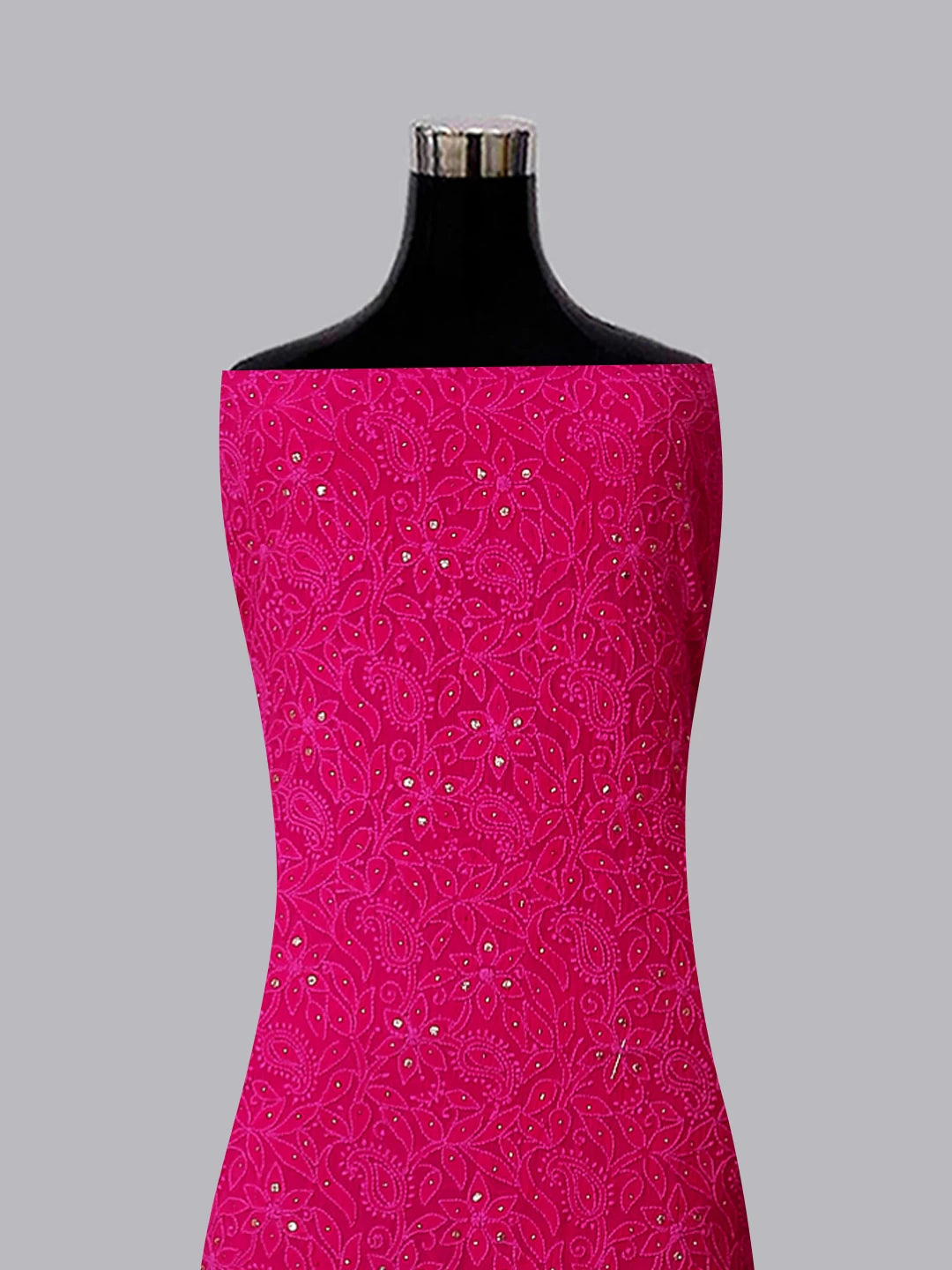 Ada Hand Embroidered Deep Pink Viscose Georgette Lucknowi Chikankari Unstitched Kurta Dupatta Set With Muqaish Work 01A459399