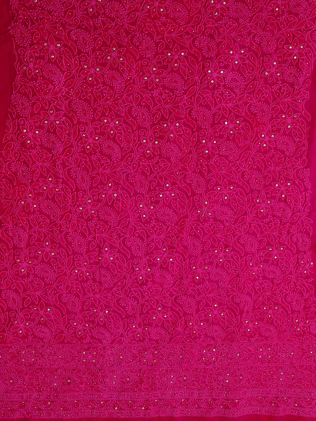 Ada Hand Embroidered Deep Pink Viscose Georgette Lucknowi Chikankari Unstitched Kurta Dupatta Set With Muqaish Work 01A459399