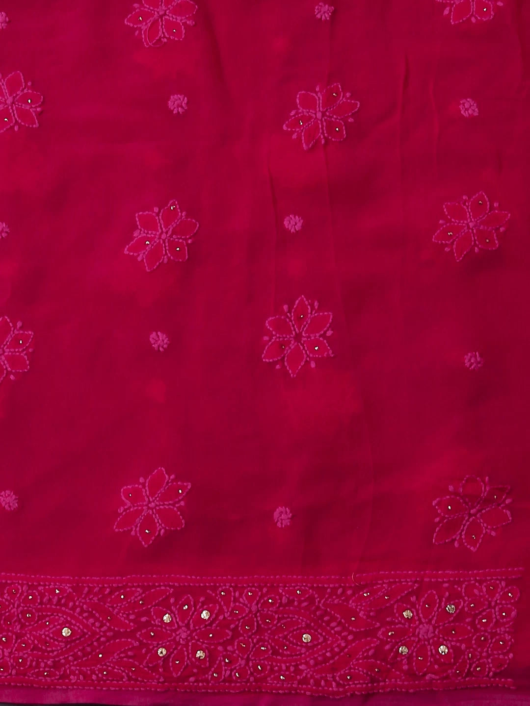 Ada Hand Embroidered Deep Pink Viscose Georgette Lucknowi Chikankari Unstitched Kurta Dupatta Set With Muqaish Work 01A459399