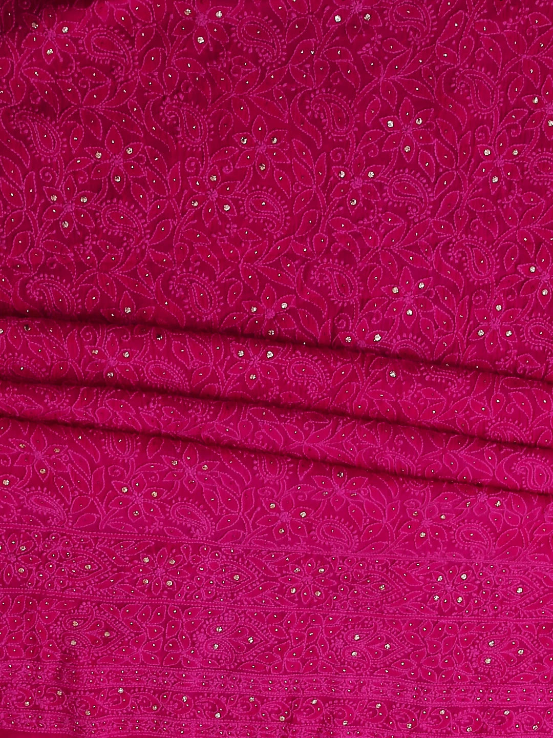 Ada Hand Embroidered Deep Pink Viscose Georgette Lucknowi Chikankari Unstitched Kurta Dupatta Set With Muqaish Work 01A459399