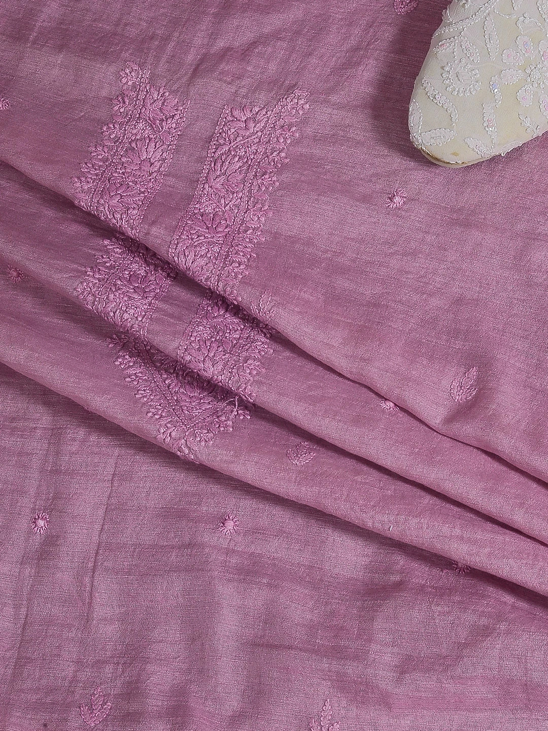 Ada Hand Embroidered Lilac Chanderi Lucknowi Chikankari Unstitched Men's Kurta Piece 01A474923