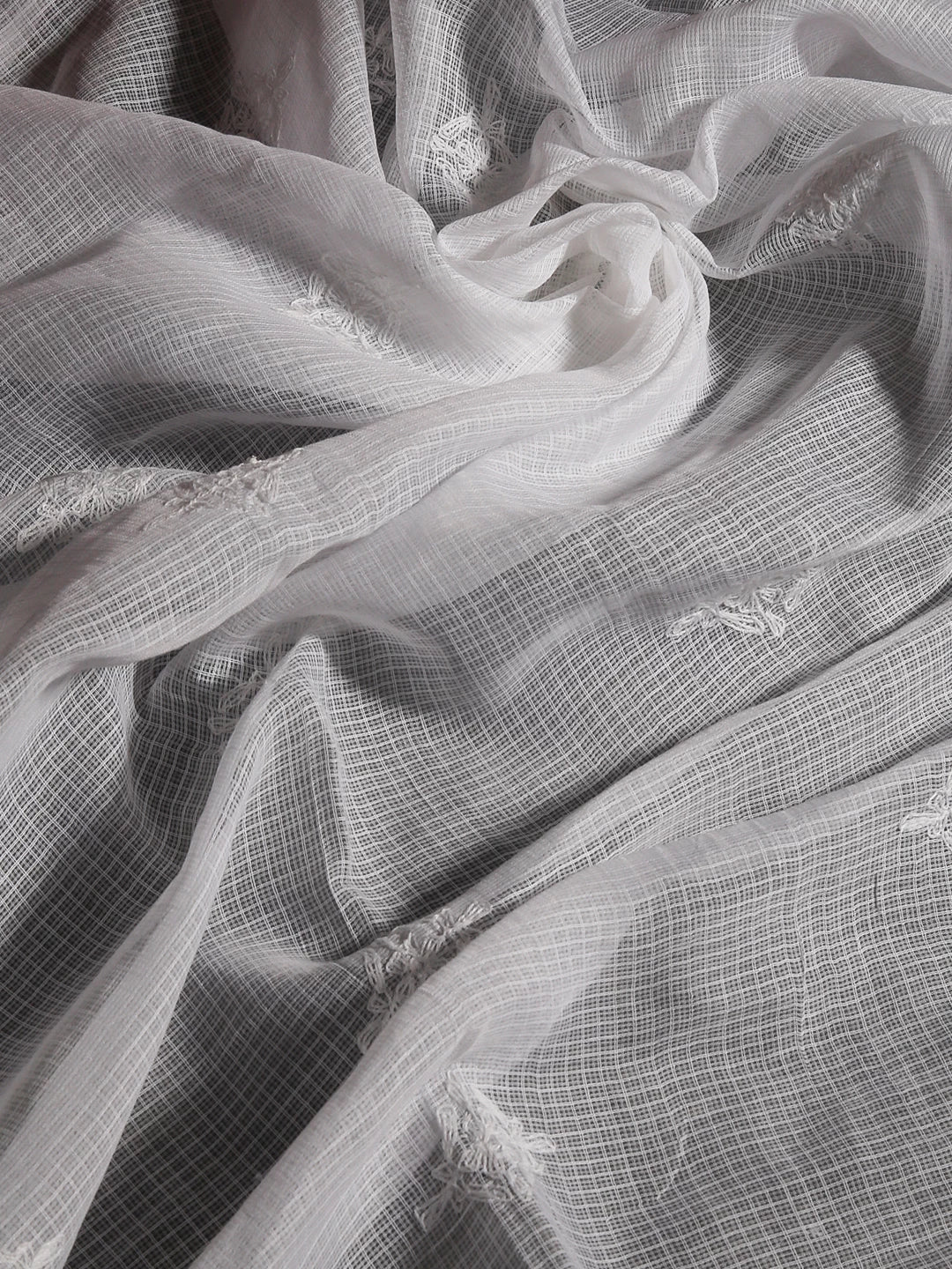 Ada Hand Embroidered White Kota Cotton Lucknowi Chikankari Dupatta 01A452548