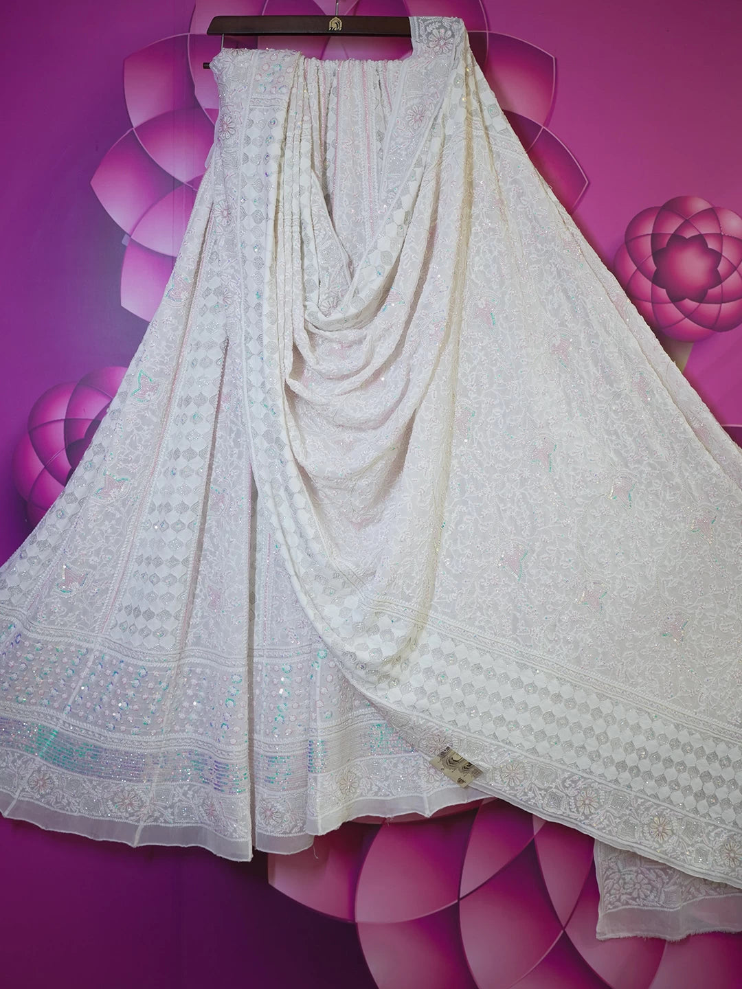 Ada Hand Embroidered White Pure Georgette Lucknowi Chikankari Lehenga Set with Sequins Work 01A461810