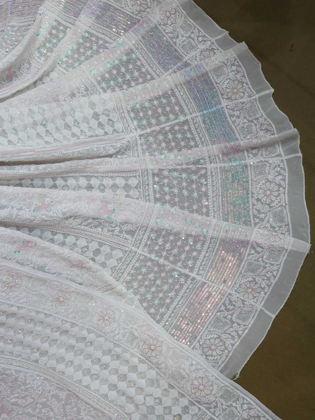 Ada Hand Embroidered White Pure Georgette Lucknowi Chikankari Lehenga Set with Sequins Work 01A461810