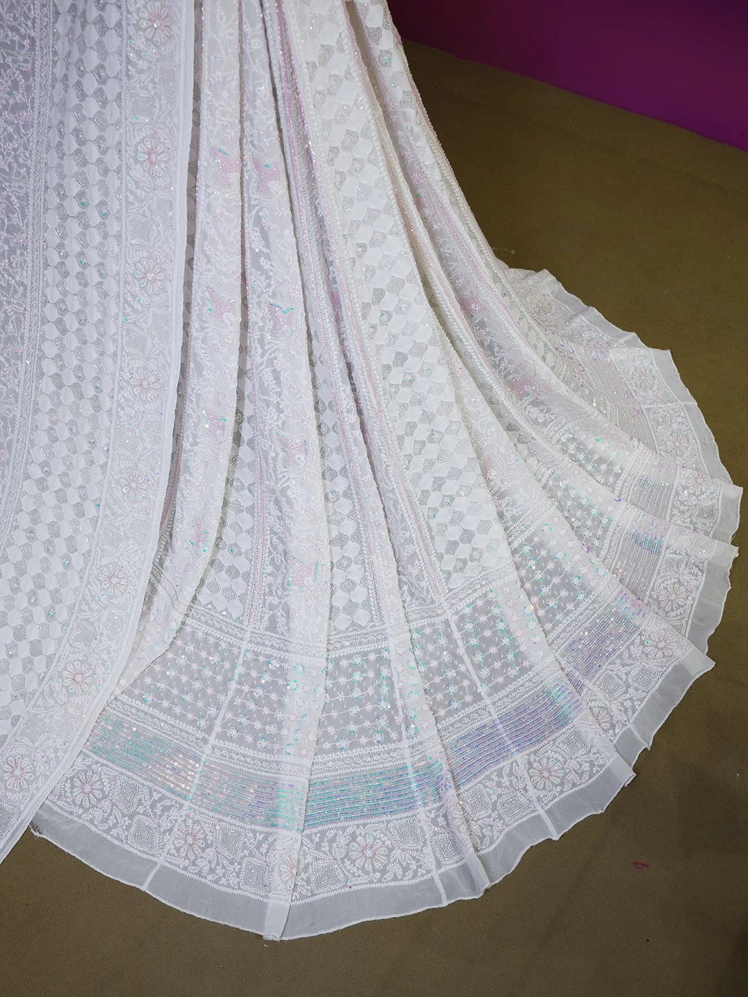 Ada Hand Embroidered White Pure Georgette Lucknowi Chikankari Lehenga Set with Sequins Work 01A461810