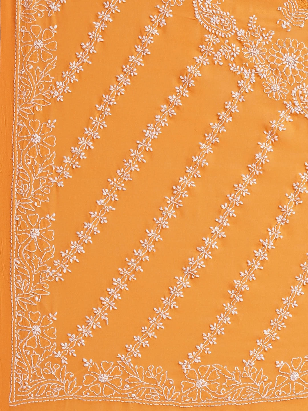 Ada Hand Embroidered Mustard Georgette Lucknowi Chikankari Saree With Blouse A183596