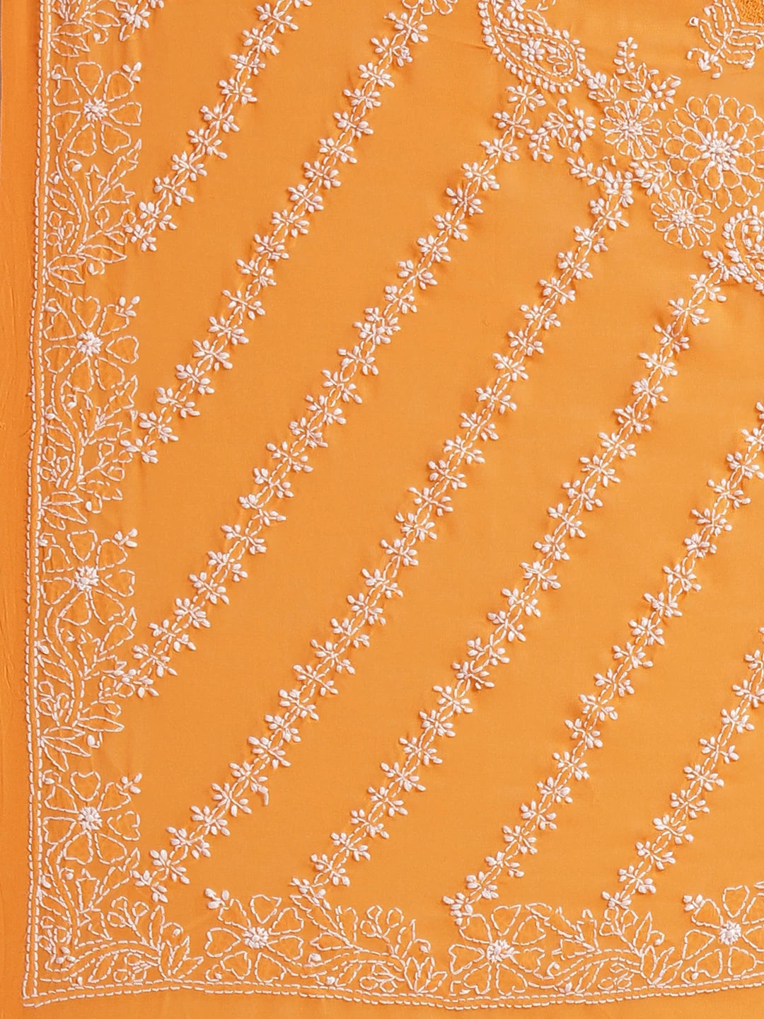 Ada Hand Embroidered Mustard Georgette Lucknowi Chikankari Saree With Blouse A183596