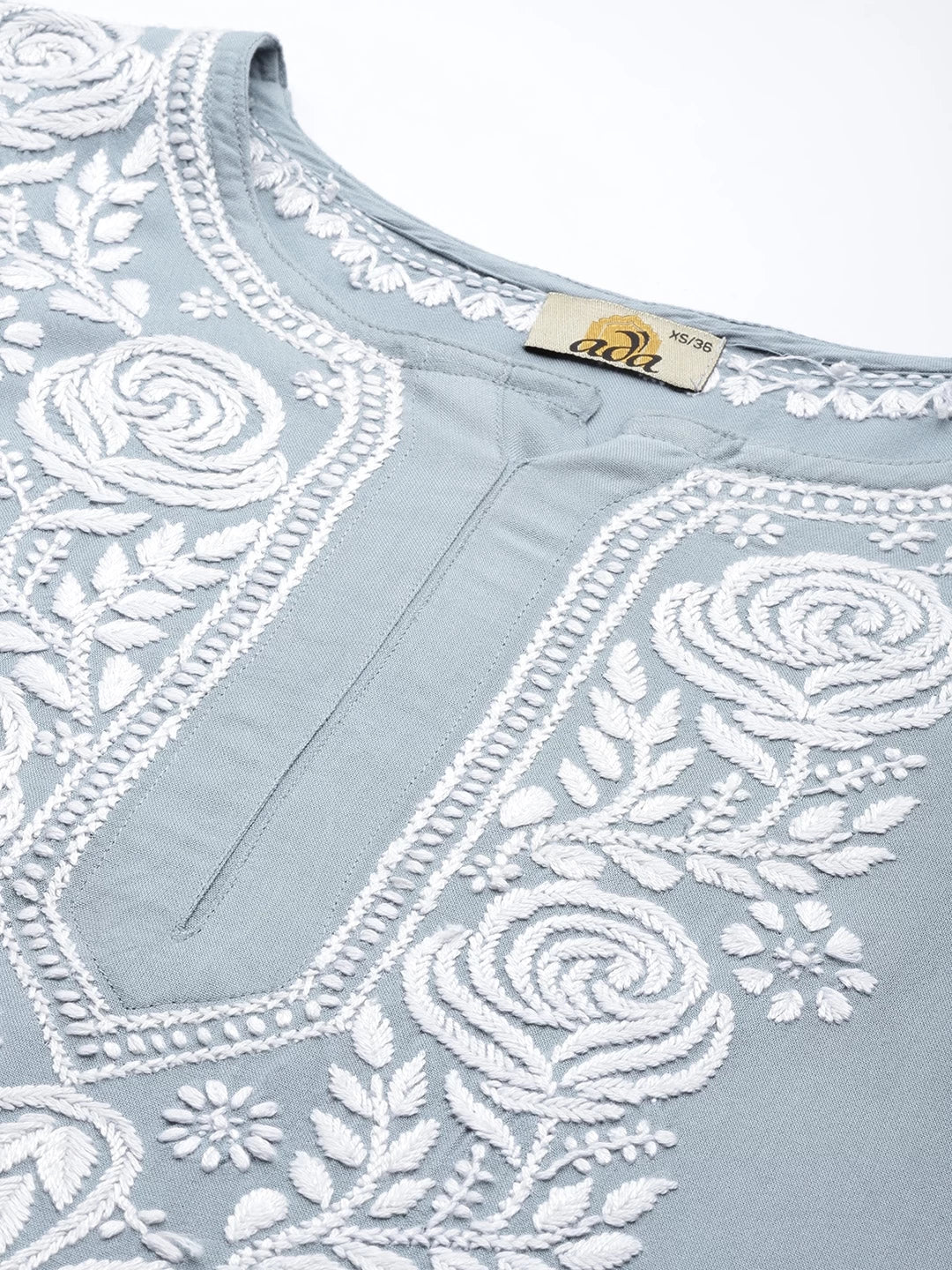 Ada Hand Embroidered Grey Rayon Lucknowi Chikankari Straight Kurta A411429