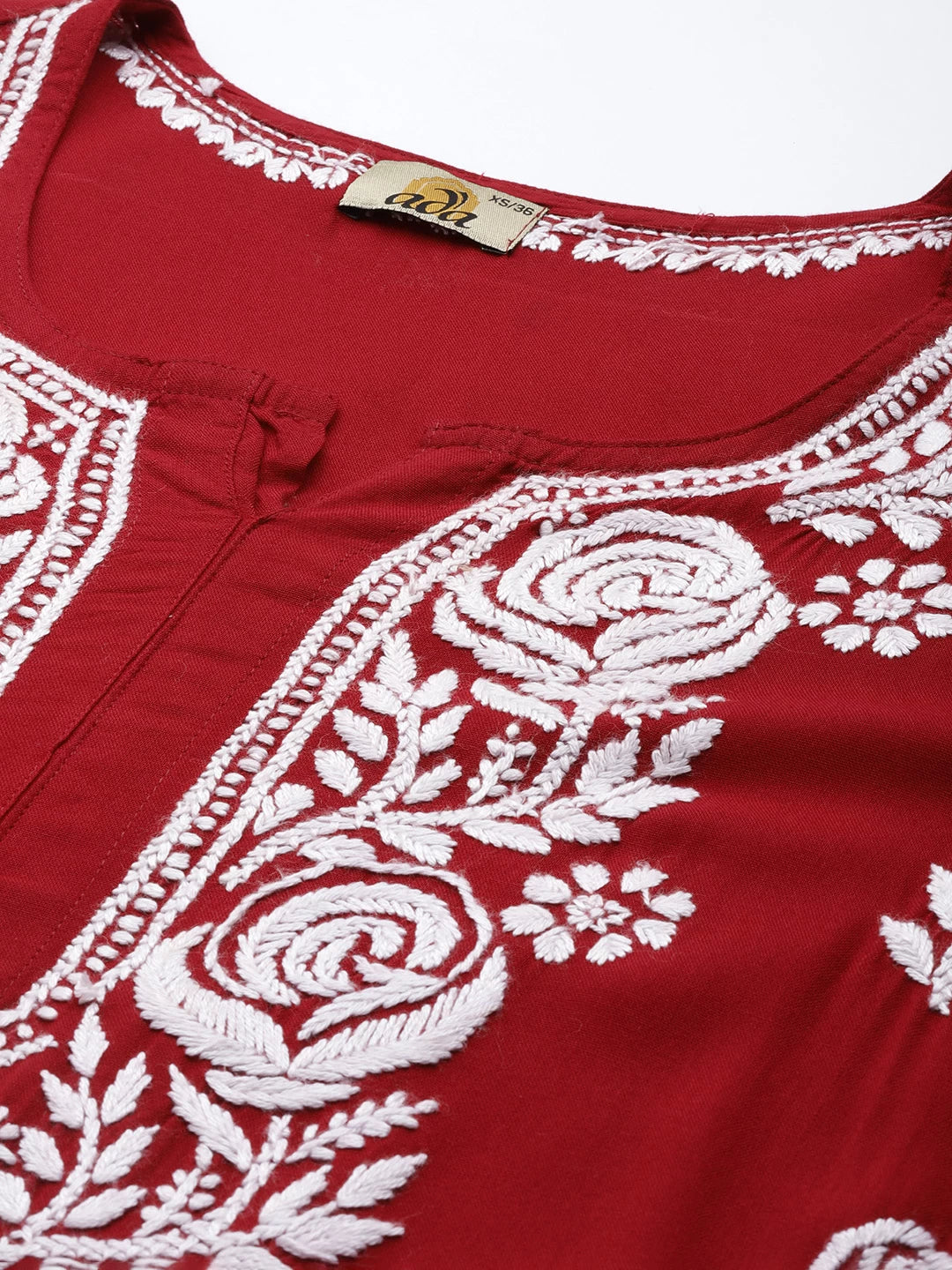 Ada Hand Embroidered Maroon Rayon Lucknowi Chikankari Straight Kurta A411434