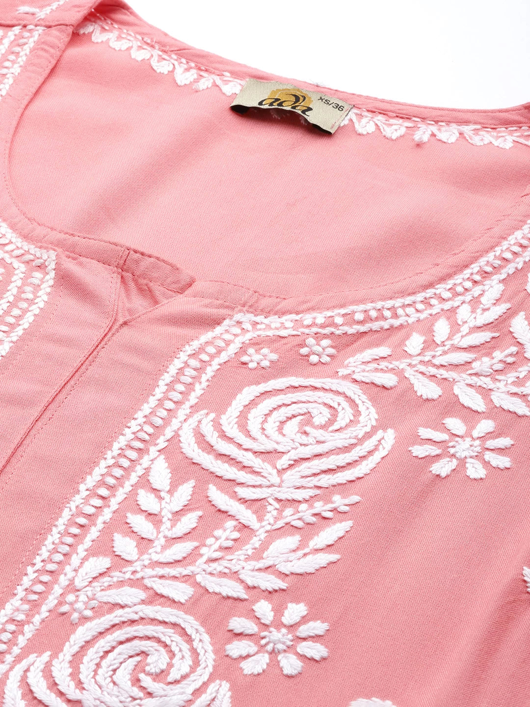 Ada Hand Embroidered Peach Rayon Lucknowi Chikankari Straight Kurta A411430