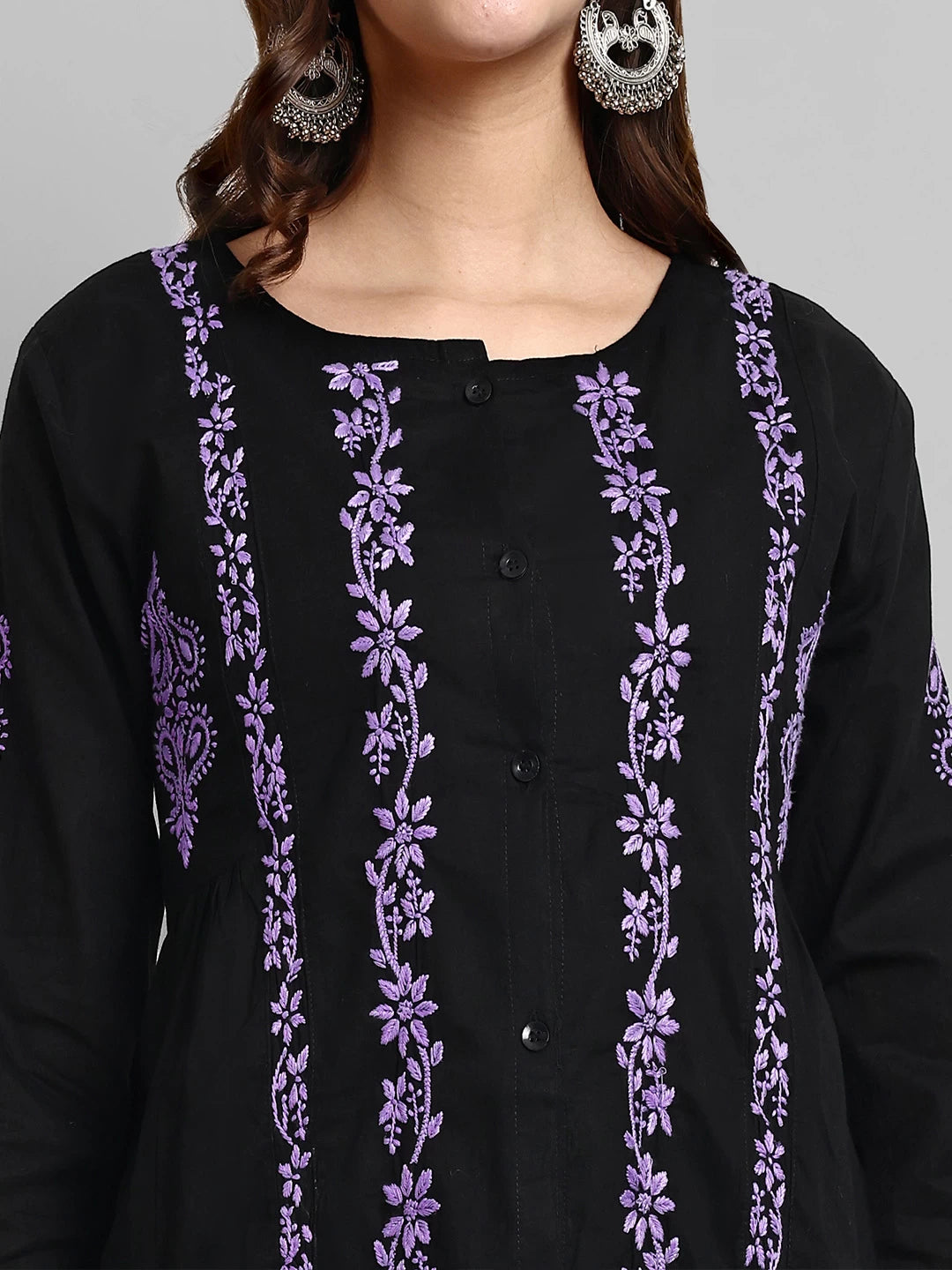 Ada Hand Embroidered Black And Purple Cotton Lucknowi Chikankari Short Kurti A911375