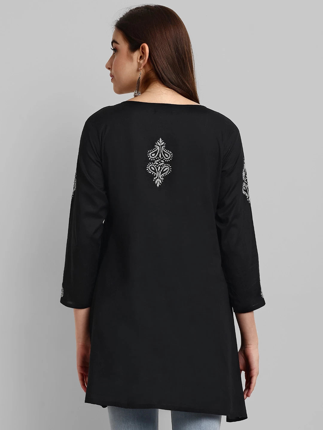 Ada Hand Embroidered Black And Grey Cotton Lucknowi Chikankari Short Kurti A911372