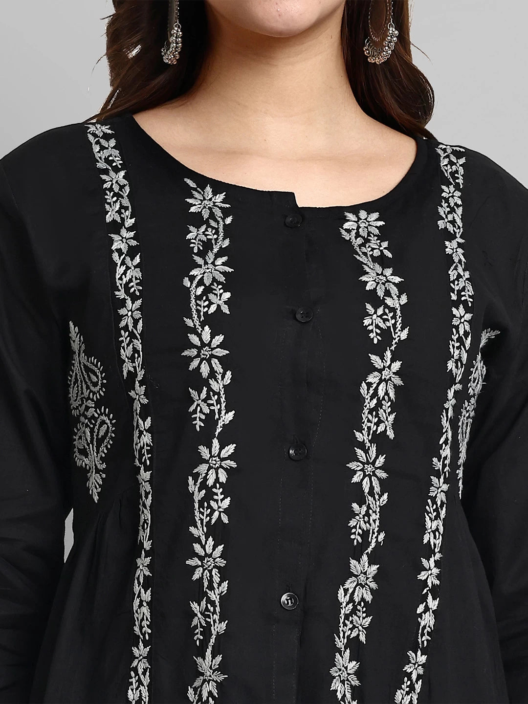 Ada Hand Embroidered Black And Grey Cotton Lucknowi Chikankari Short Kurti A911372