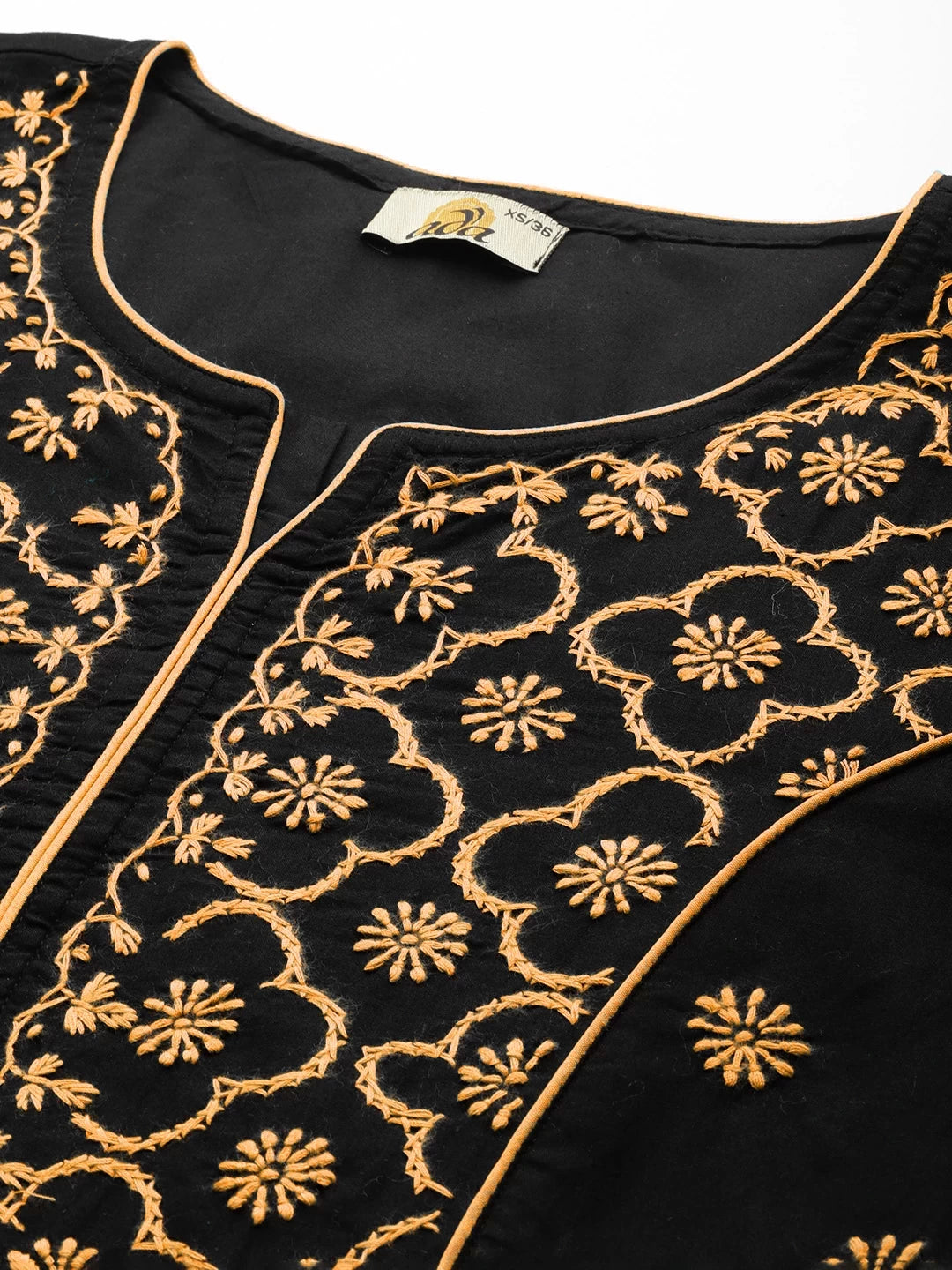 Ada Hand Embroidered Black And Fawn Cotton Lucknowi Chikankari Straight Long Kurta A411480