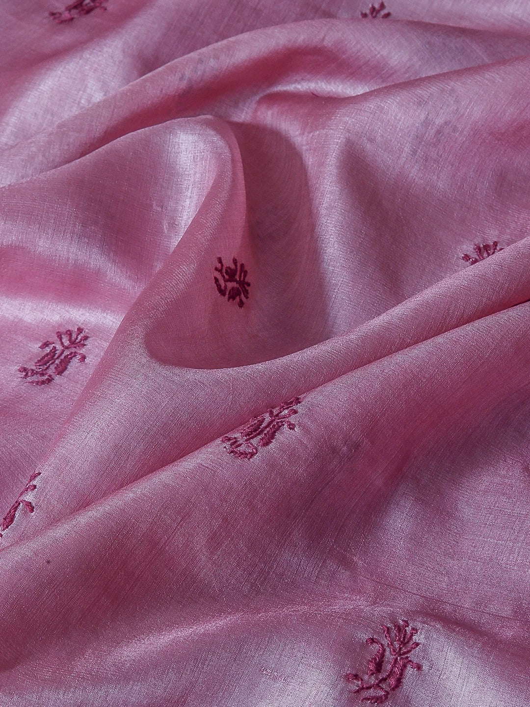 Ada Hand Embroidered Onion Pink Silk Lucknowi Chikankari Unstitched Men's Kurta Piece 01A495535