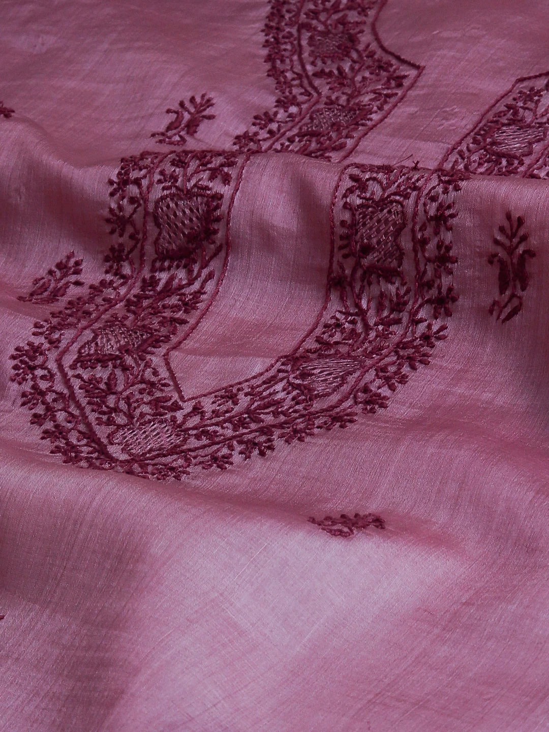 Ada Hand Embroidered Onion Pink Silk Lucknowi Chikankari Unstitched Men's Kurta Piece 01A495535