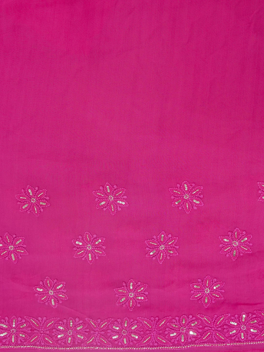 Ada Hand Embroidered Fuchsia Pink Viscose Georgette Lucknowi Chikankari Saree With Blouse And Sequins Work 01A454383