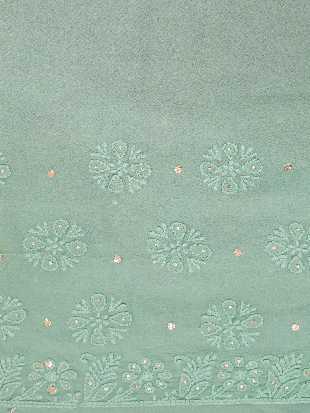 Ada Hand Embroidered Green Viscose Georgette Lucknowi Chikankari Saree With Blouse And Muqaish Work 01A467026