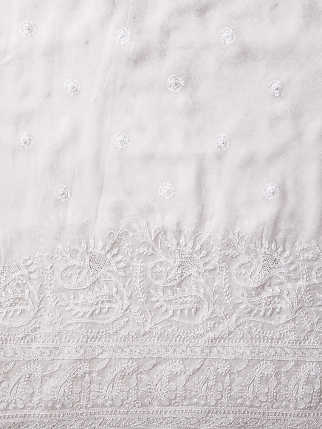 Ada Hand Embroidered Off White Pure Georgette Lucknowi Chikankari Saree With Blouse 01A395436