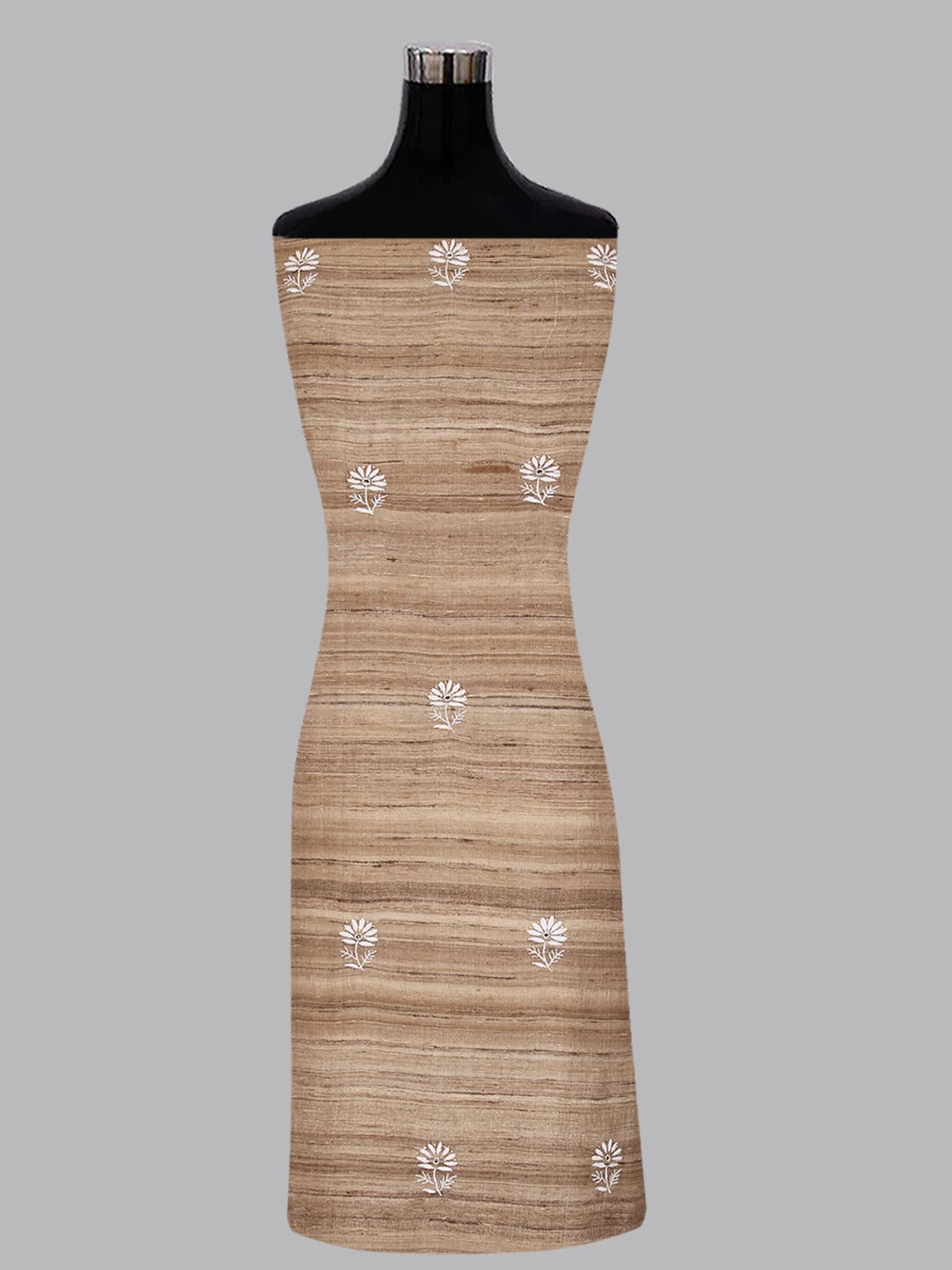 Ada Hand Embroidered Natural Fawn Ghicha Silk Lucknowi Chikankari Unstitched Kurta Piece With Mukaish Work 01A414472